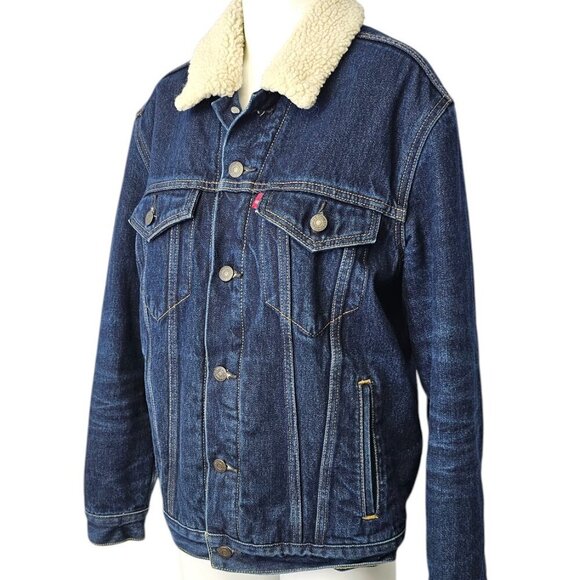 Levi's Original Sherpa Denim Trucker Jacket, Blue, Jean, Button Up, Size Medium - Picture 7 of 11